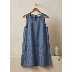 Max Studio 100% Linen Blue Shift Dress Quiet Luxury Minimalist Grandmacore M